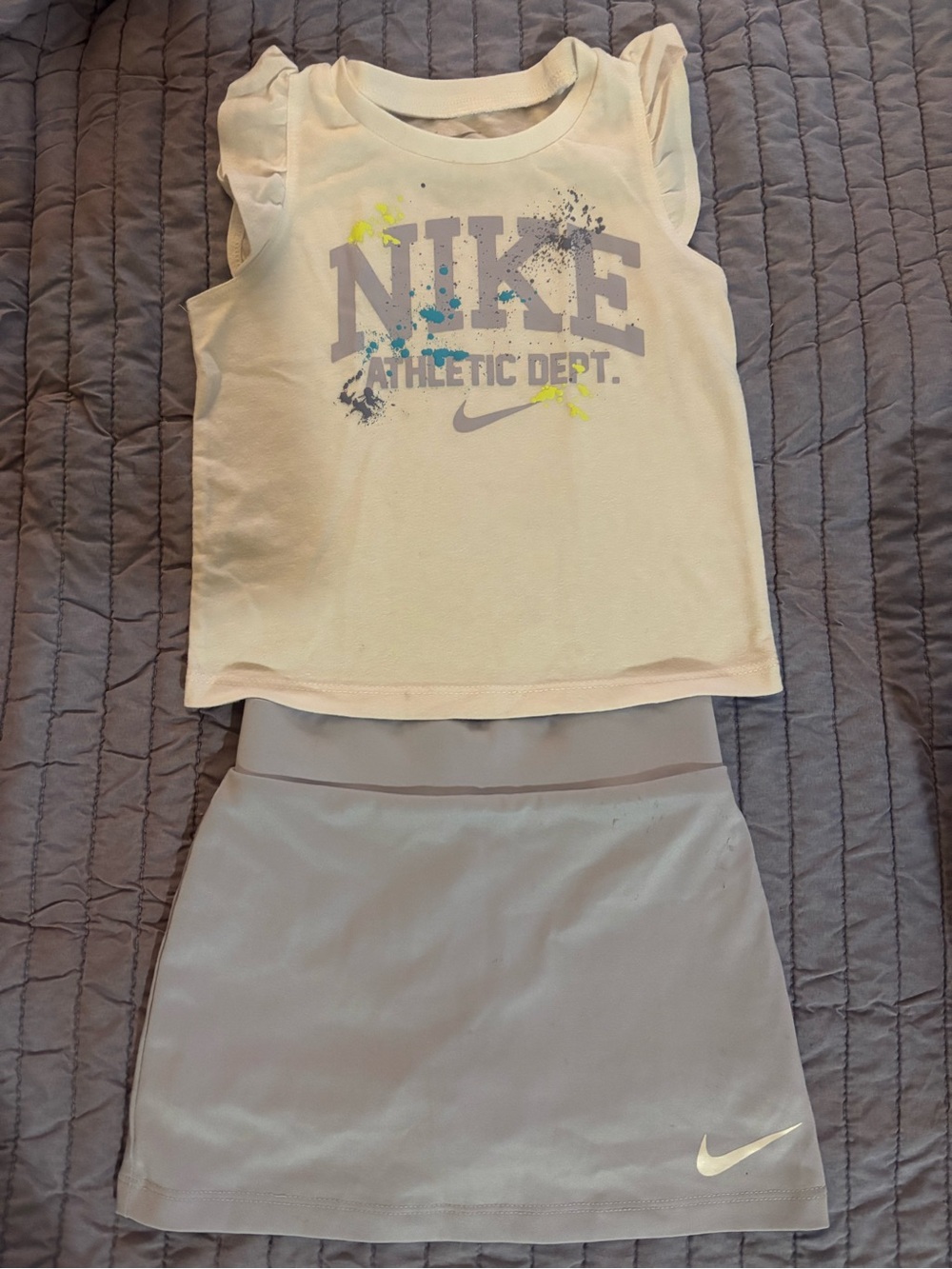 Nike athletic Set for Girls - White Ruffled Top and Lavender Skort